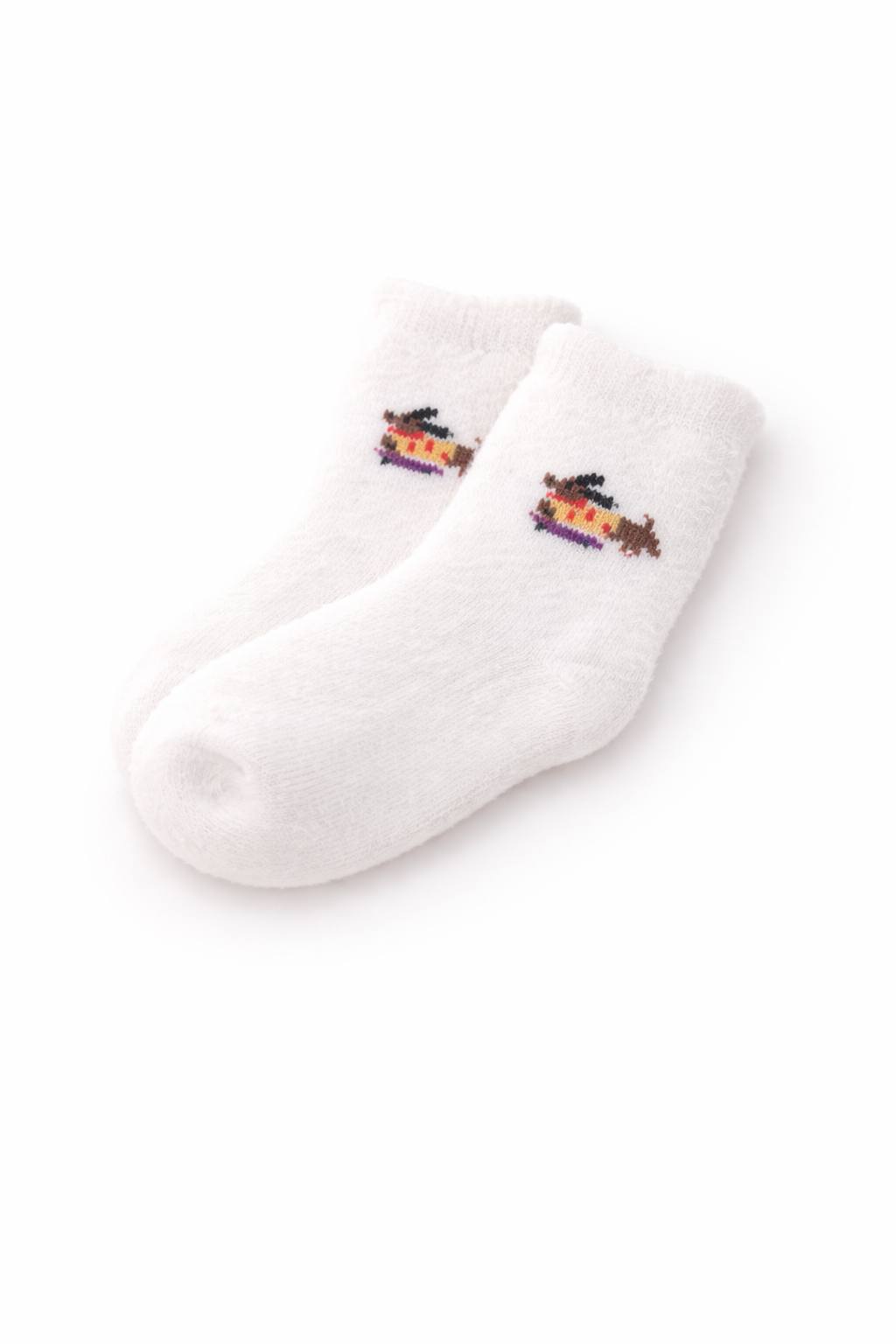 Cute White Fuzzy Socks with Puppy Design – Cozy Soft Socks
