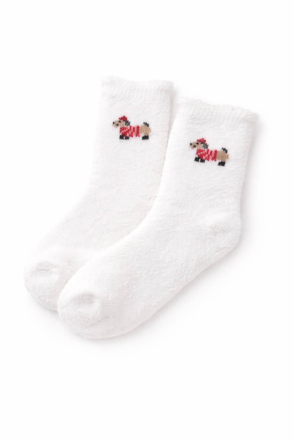 Cute White Fuzzy Socks with Puppy – Soft Cozy Socks
