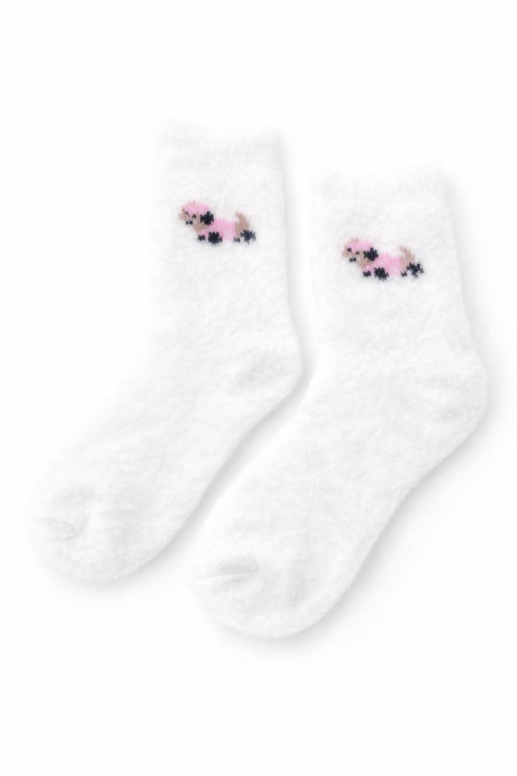 Cute White Fuzzy Puppy Socks – Soft Cozy Socks