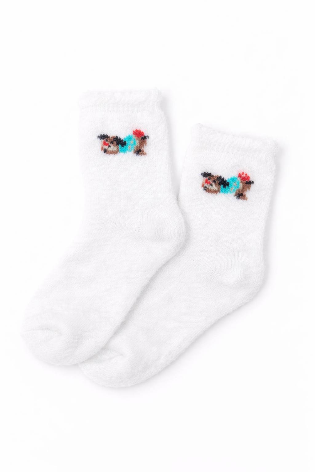 Cute White Fuzzy Puppy Socks – Soft Cozy Socks