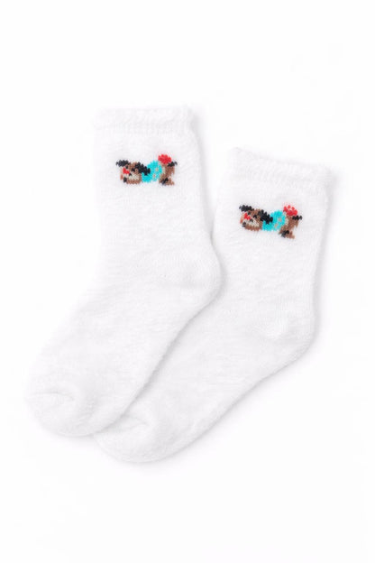 Cute White Fuzzy Puppy Socks – Soft Cozy Socks
