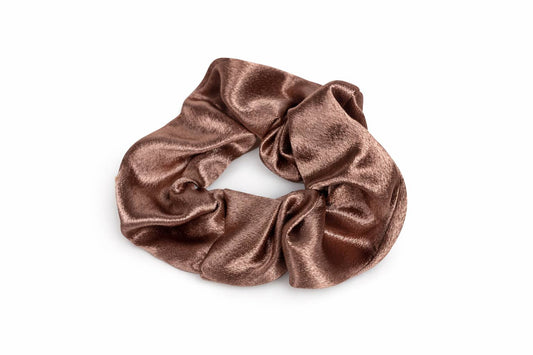 Brown Satin Scrunchie – Fall Aesthetic No Crease Hair Tie | Cozy Neutral Hair Accessory