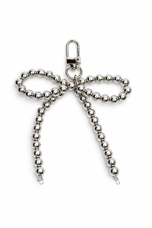 Silver beaded bow keychain — trendy cute gift for teens, bags &amp; keys.