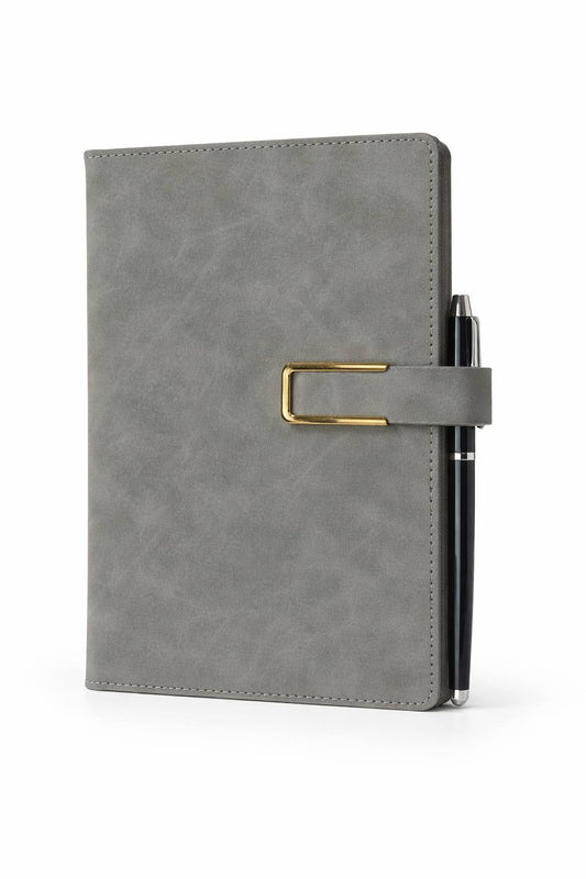 A5 Faux Leather Journal with Pen Holder – Corporate Gift Notebook with Buckle Strap – Bulk Office Gift Idea