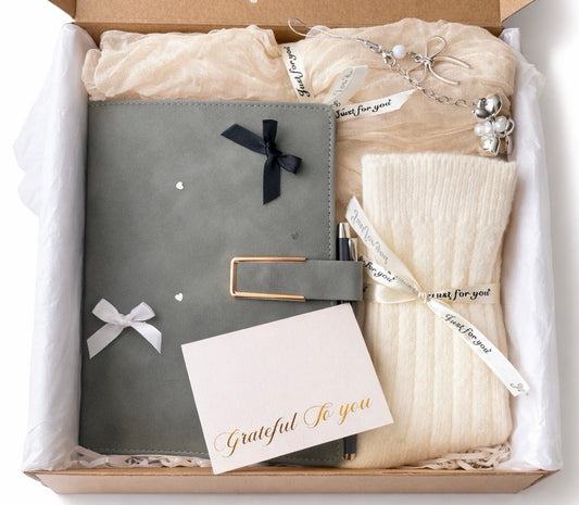 Self Care Gift Box for Women – Cozy Scarf, Notebook, Socks Gift Set