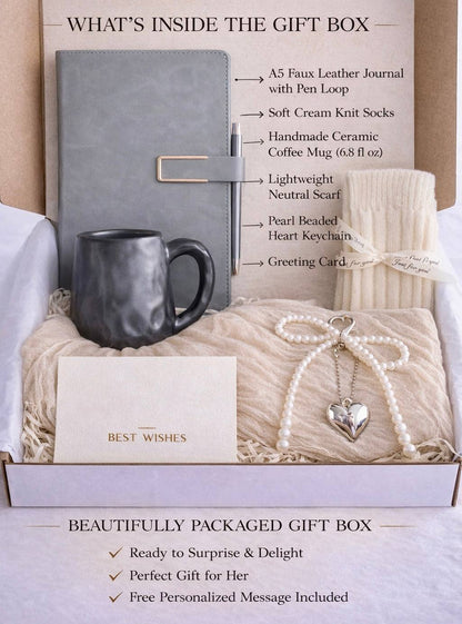 Cozy Gift Box, Coffee Lover Journal Mug Set, Self Care Relaxation Box