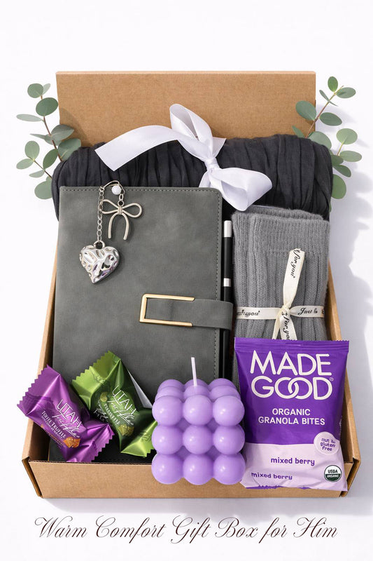 Gift box with a notebook, socks, keychain, and snacks by Lederea US