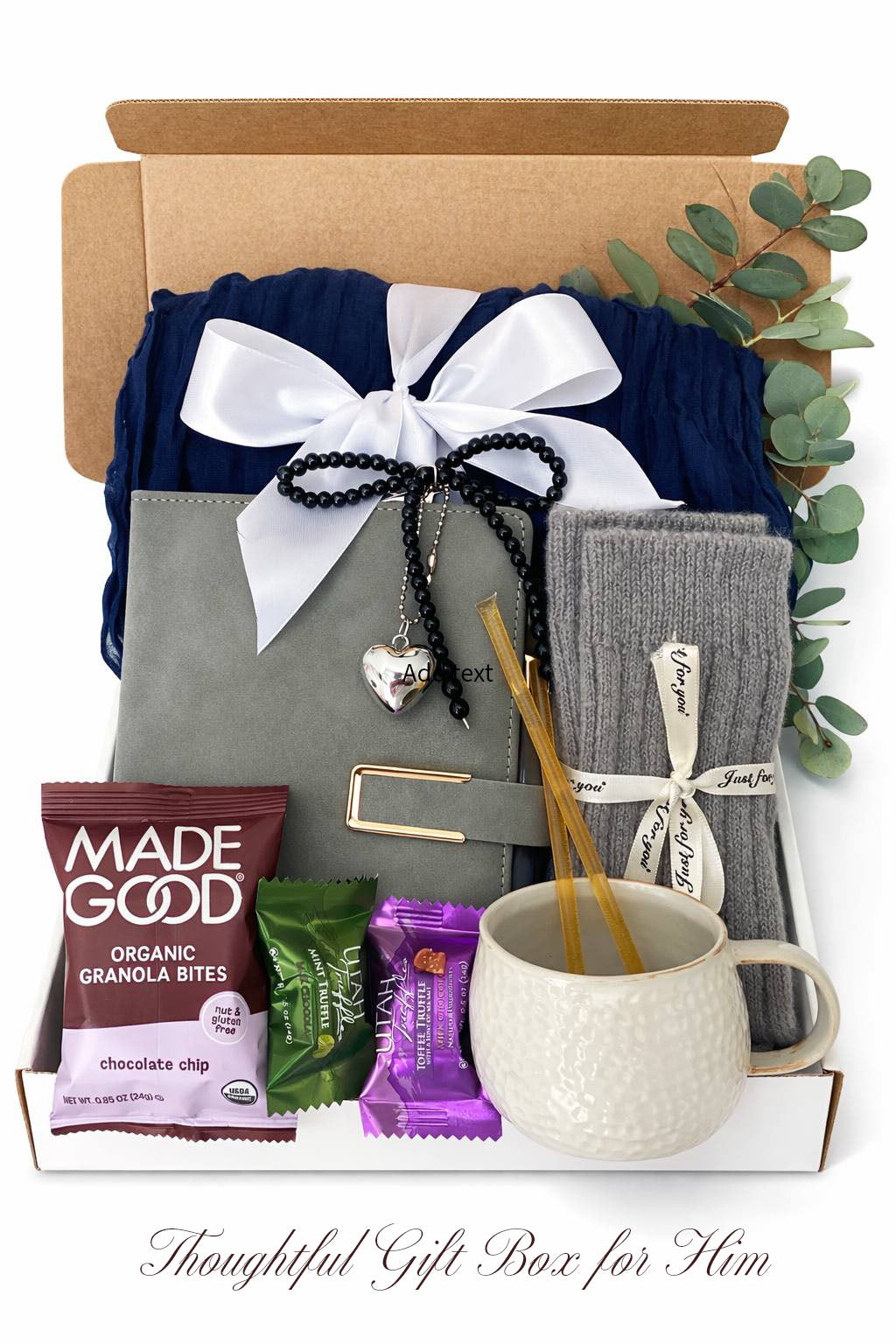 Gift box with a mug, snacks, and other items labeled 'Made Good' by Lederea US