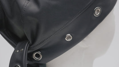 Black Vegan Leather Biker Beanie Bandana Headwrap | Unisex Skull Cap with Eyelets